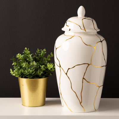 Gold & White Patterned Jar